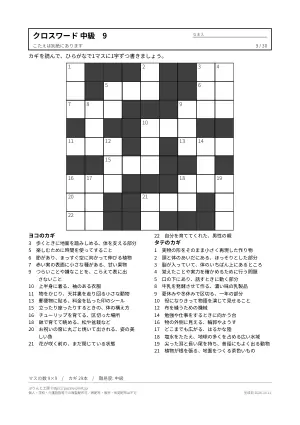 クロスワード 中級 無料プリント 30枚・解答つきの9枚目